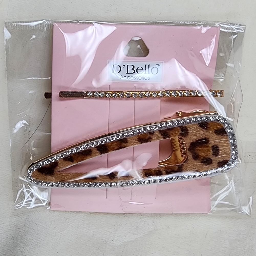 Leopard & Diamond Gold Print Hair Clip Set